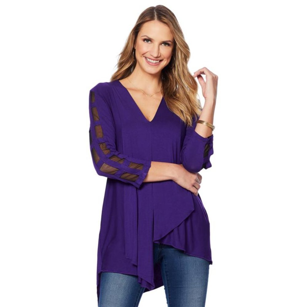 Rhonda Shear Mesh Sleeve Window Pane Top - Black - Picture 4 of 4